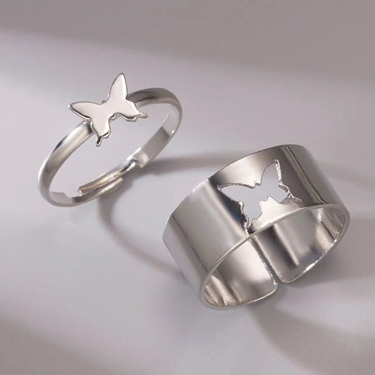 Silver Butterfly Couple Ring