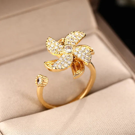 Gold Plated Zircon Rotatable Ring